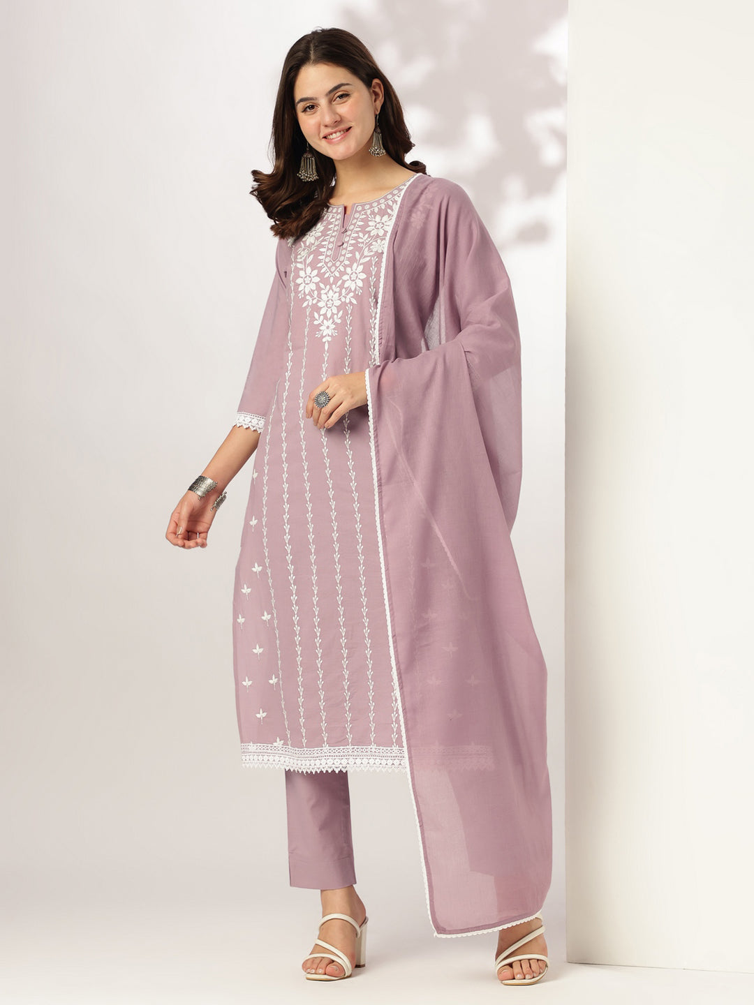 Janasya Light Cotton Embroidered Straight Kurta Set | Grocsy