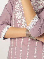 Janasya Light Cotton Embroidered Straight Kurta Set | Grocsy