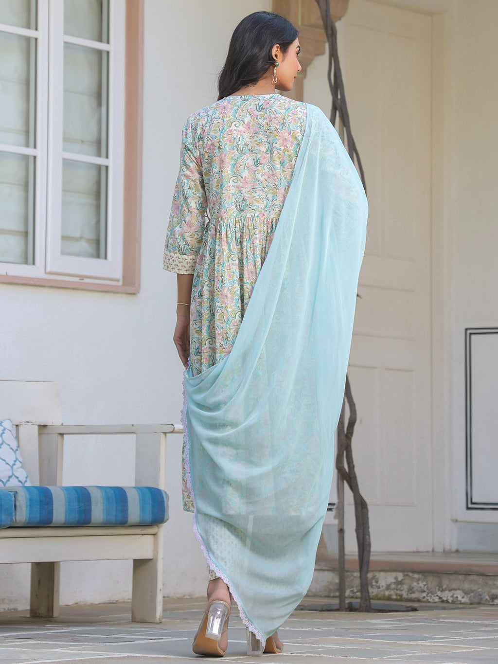 Janasya Light Cotton Yoke Embroidery A-Line Kurta Set | Grocsy