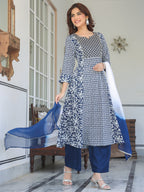 Janasya Dark Rayon Floral A-Line Kurta Set | Grocsy