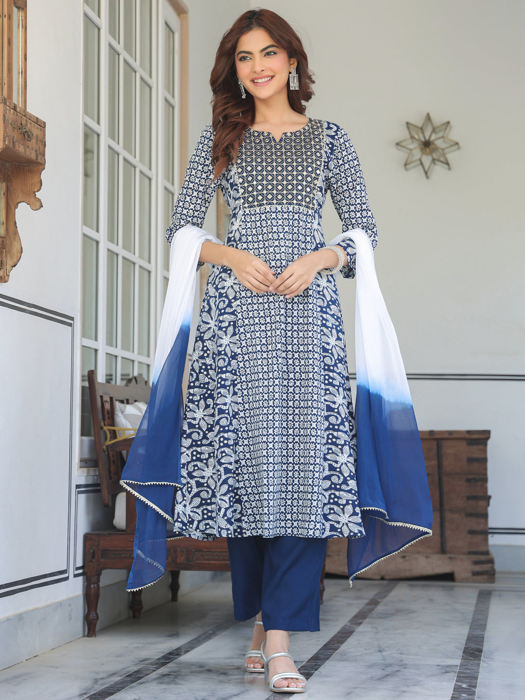 Janasya Dark Rayon Floral A-Line Kurta Set | Grocsy