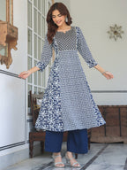 Janasya Dark Rayon Floral A-Line Kurta Set | Grocsy