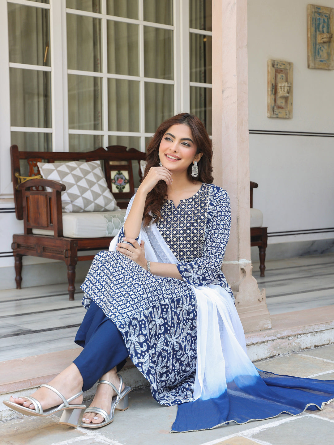 Janasya Dark Rayon Floral A-Line Kurta Set | Grocsy