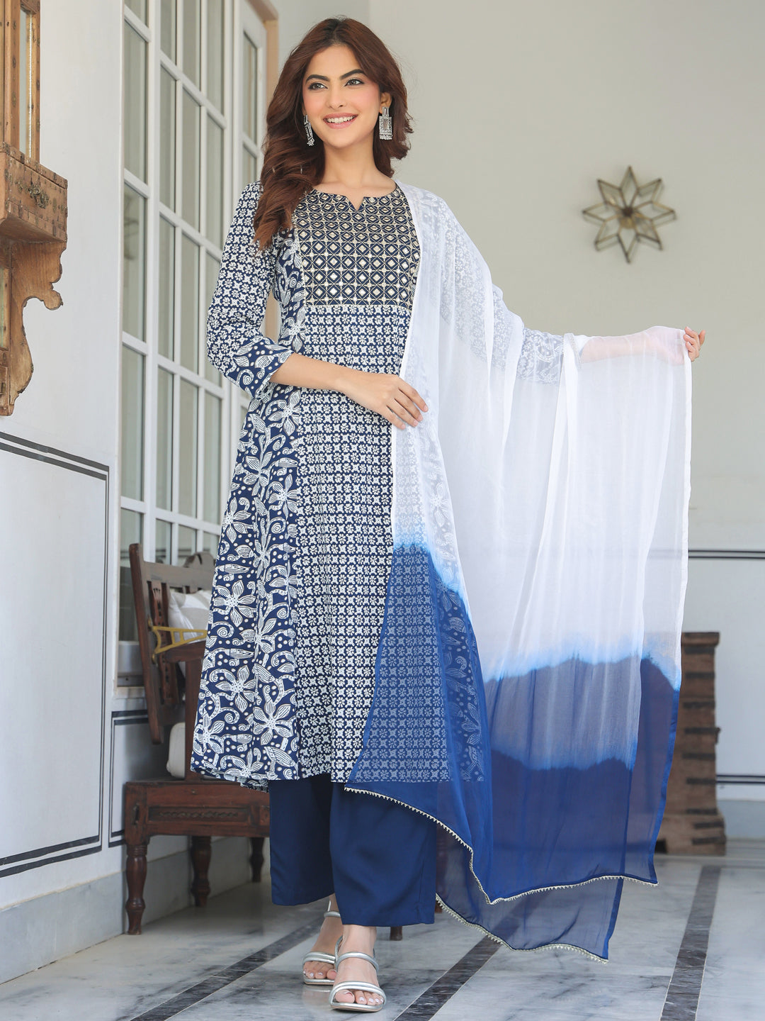 Janasya Dark Rayon Floral A-Line Kurta Set | Grocsy