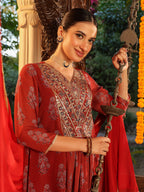 Janasya Dark Georgette Yoke Embroidery A-Line Kurta Set | Grocsy
