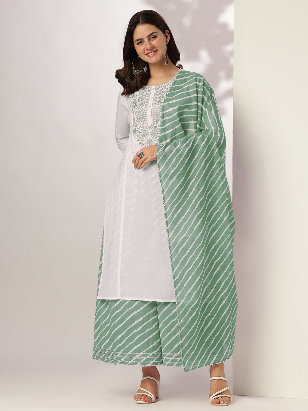 Janasya Light Cotton Yoke Embroidery Straight Kurta Set | Grocsy