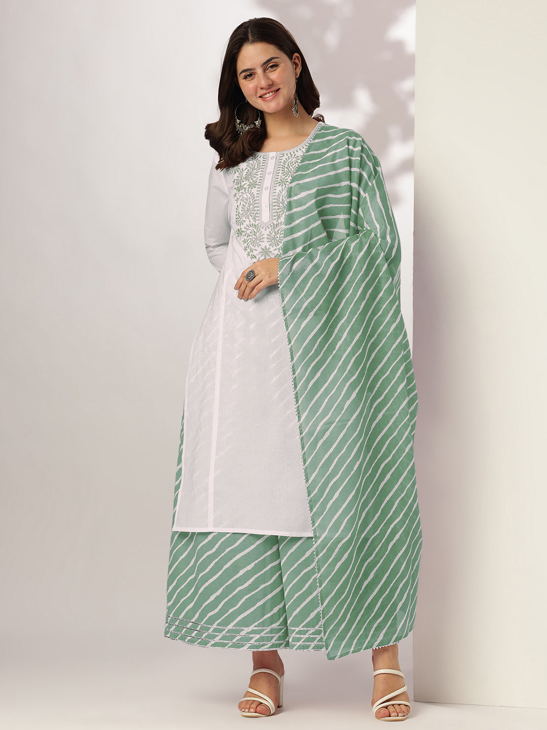 Janasya Light Cotton Yoke Embroidery Straight Kurta Set | Grocsy