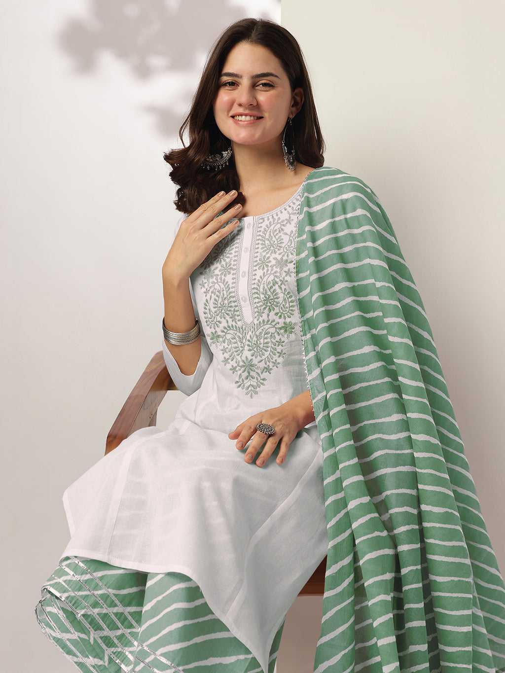 Janasya Light Cotton Yoke Embroidery Straight Kurta Set | Grocsy