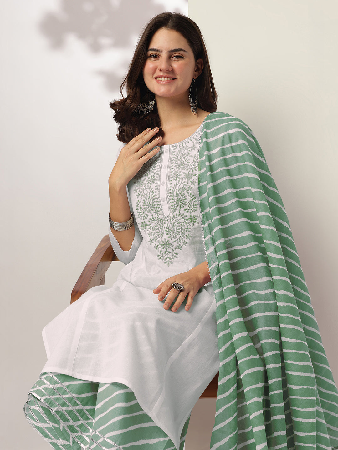 Janasya Light Cotton Yoke Embroidery Straight Kurta Set | Grocsy