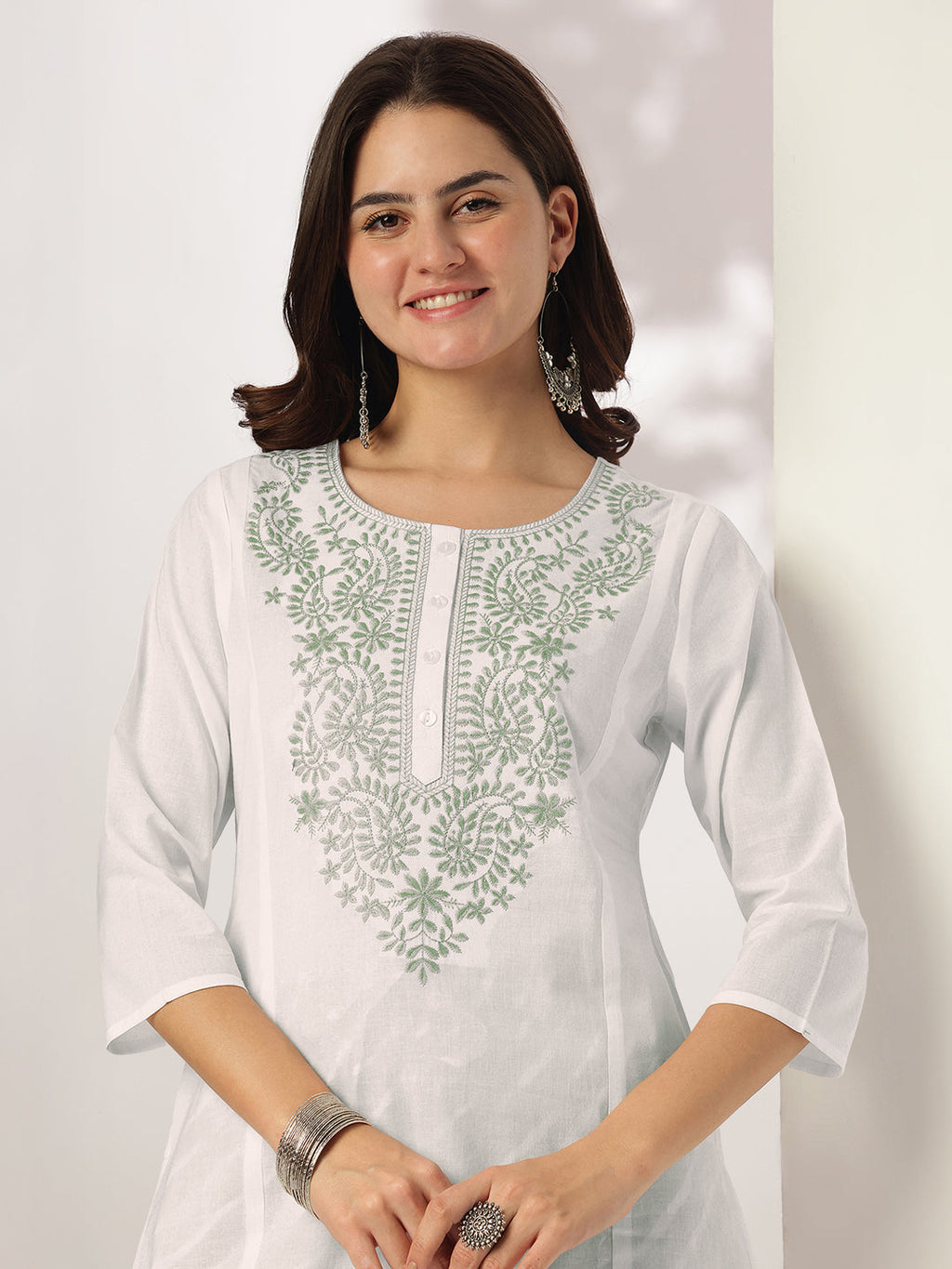 Janasya Light Cotton Yoke Embroidery Straight Kurta Set | Grocsy