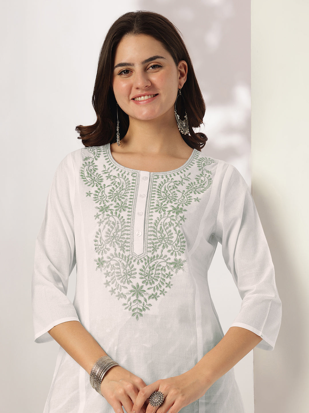 Janasya Light Cotton Yoke Embroidery Straight Kurta Set | Grocsy
