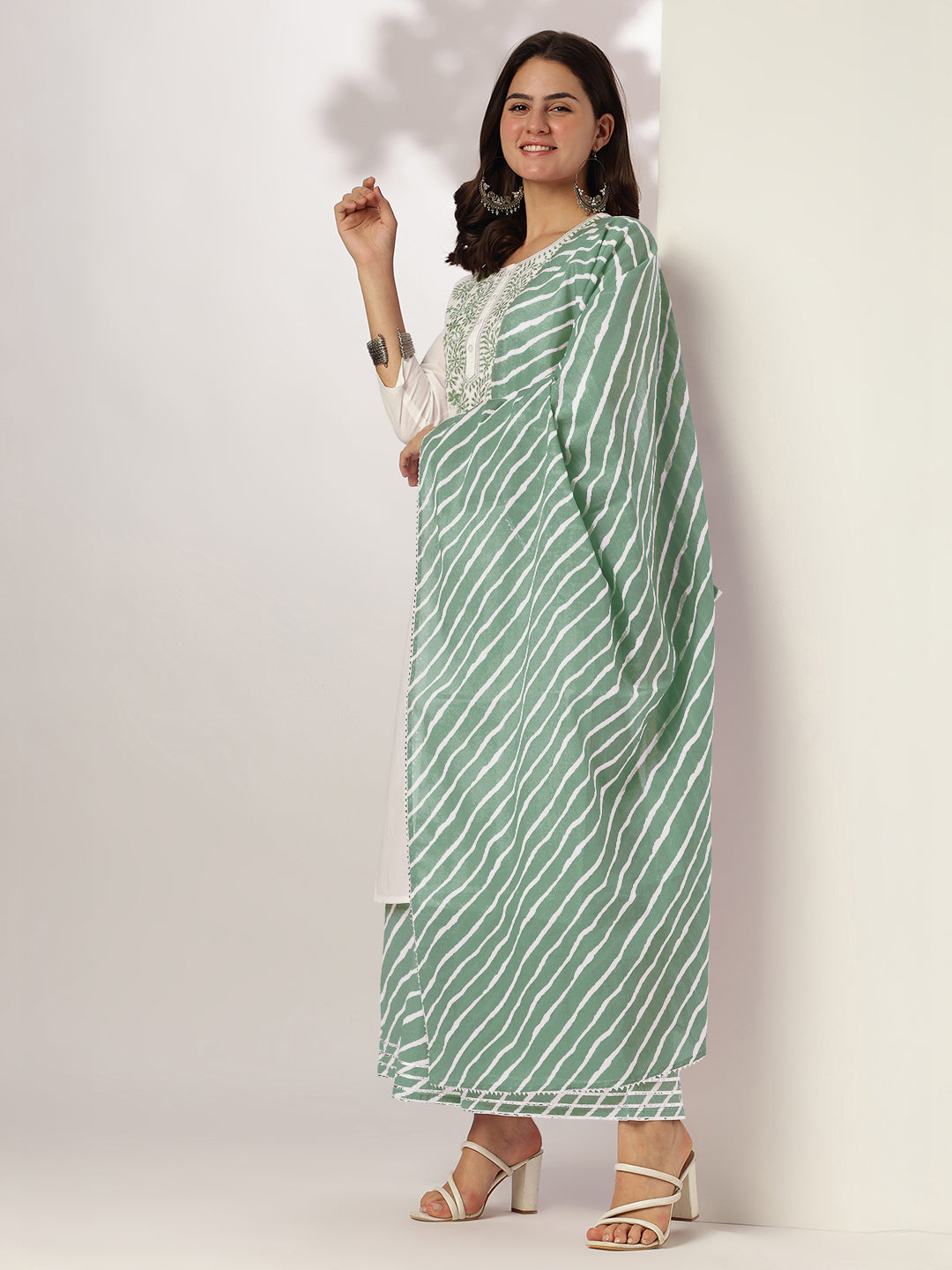 Janasya Light Cotton Yoke Embroidery Straight Kurta Set | Grocsy