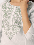 Janasya Light Cotton Yoke Embroidery Straight Kurta Set | Grocsy