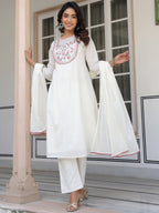 Janasya Light Cotton Yoke Embroidery A-Line Kurta Set | Grocsy