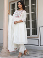 Janasya Light Cotton Yoke Embroidery A-Line Kurta Set | Grocsy