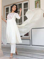 Janasya Light Cotton Yoke Embroidery A-Line Kurta Set | Grocsy