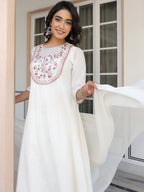 Janasya Light Cotton Yoke Embroidery A-Line Kurta Set | Grocsy