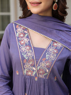Janasya Dark Cotton Embroidered A-Line Kurta Set | Grocsy