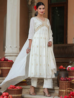 Janasya Light Cotton Embroidered A-Line Kurta Set | Grocsy