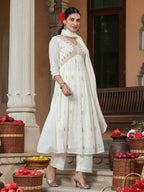 Janasya Light Cotton Embroidered A-Line Kurta Set | Grocsy