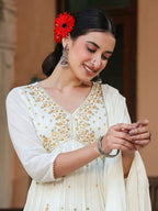 Janasya Light Cotton Embroidered A-Line Kurta Set | Grocsy