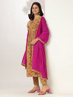 Janasya Bright Cotton Floral Angrakha Kurta Set | Grocsy