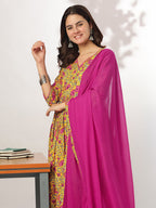 Janasya Bright Cotton Floral Angrakha Kurta Set | Grocsy