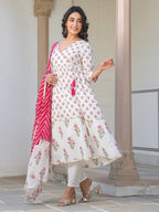 Janasya Light Cotton Floral Angrakha Kurta Set | Grocsy