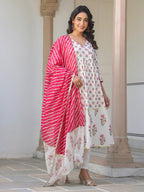 Janasya Light Cotton Floral Angrakha Kurta Set | Grocsy