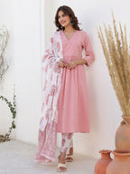 Janasya Light Cotton Embellished A-Line Kurta Set | Grocsy