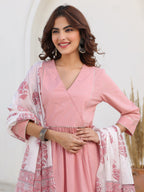 Janasya Light Cotton Embellished A-Line Kurta Set | Grocsy