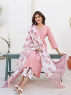 Janasya Light Cotton Embellished A-Line Kurta Set | Grocsy