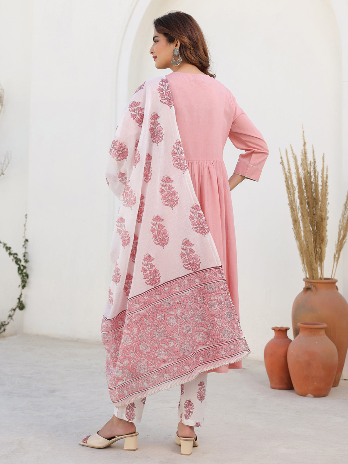 Janasya Light Cotton Embellished A-Line Kurta Set | Grocsy