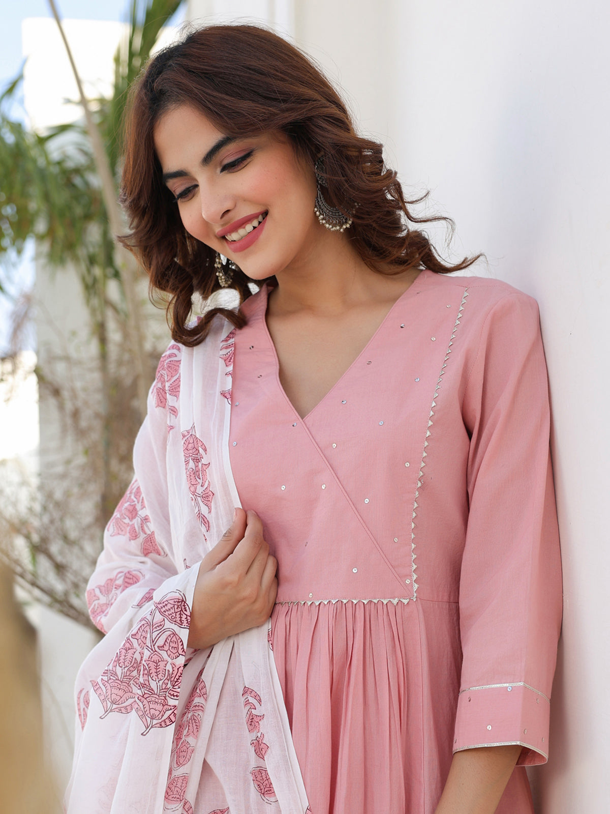 Janasya Light Cotton Embellished A-Line Kurta Set | Grocsy