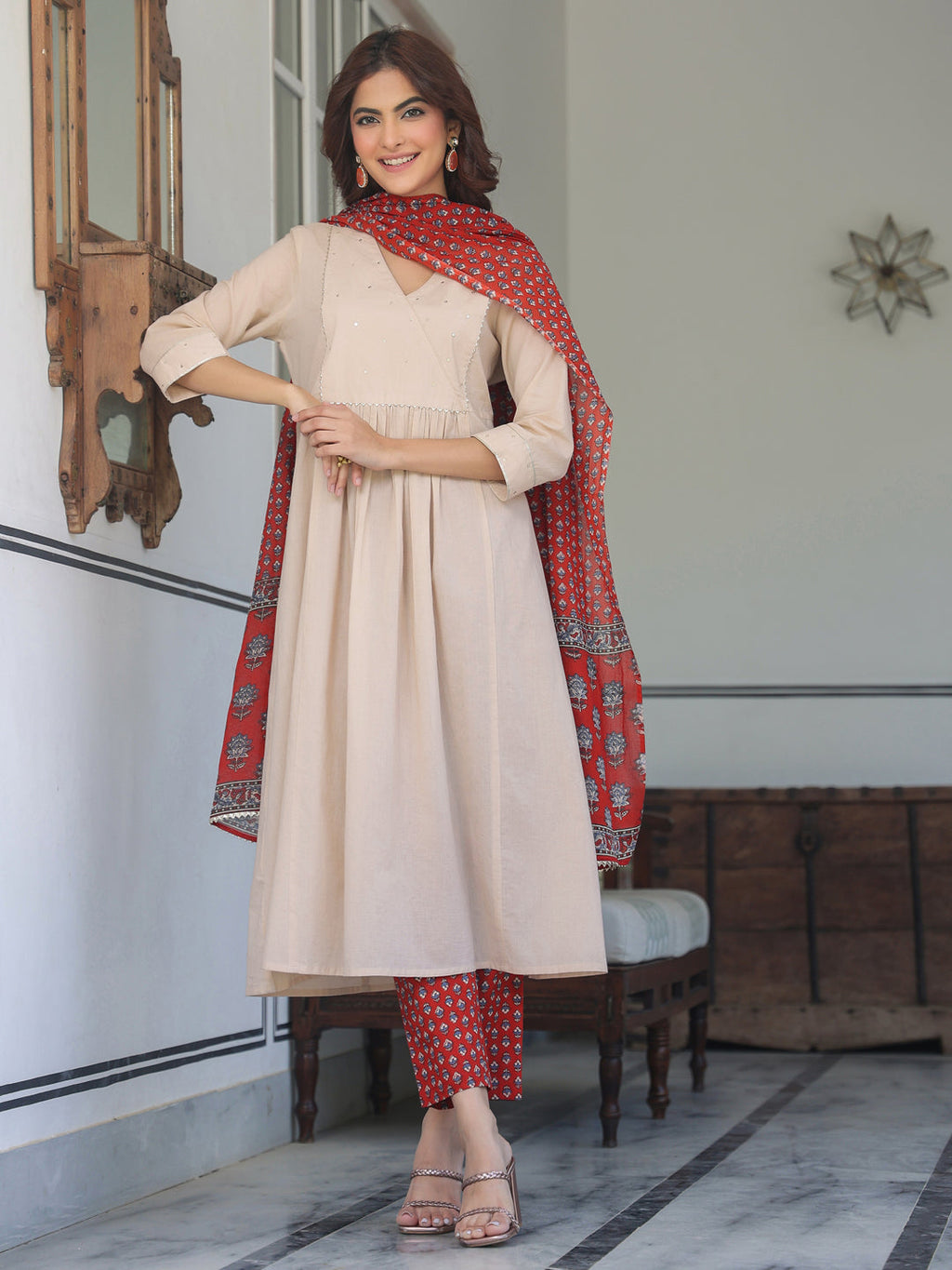 Janasya Light Cotton Solid A-Line Kurta Set | Grocsy