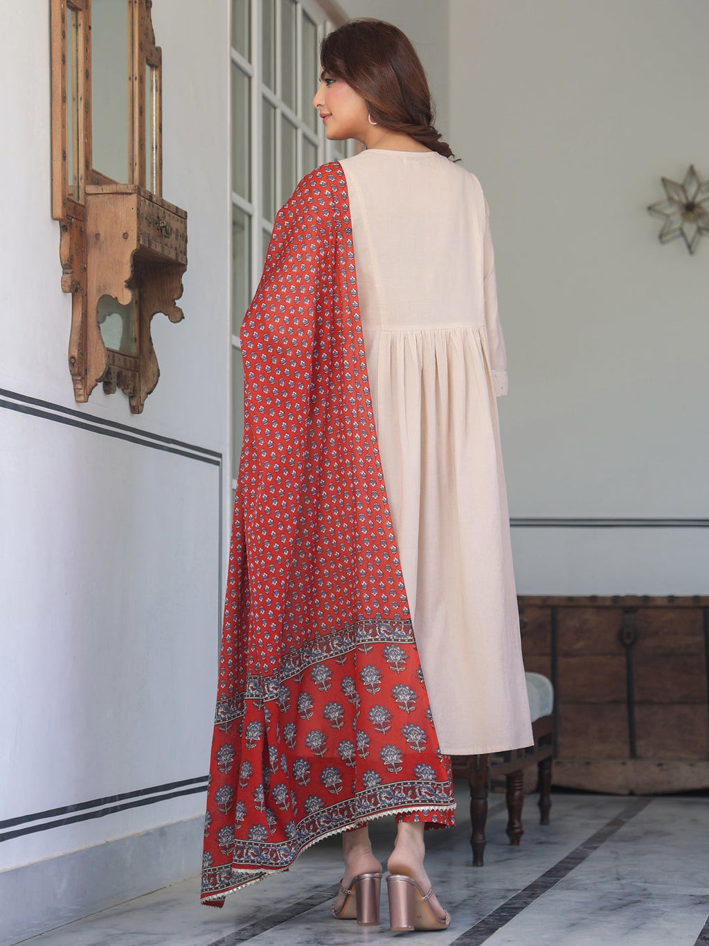 Janasya Light Cotton Solid A-Line Kurta Set | Grocsy