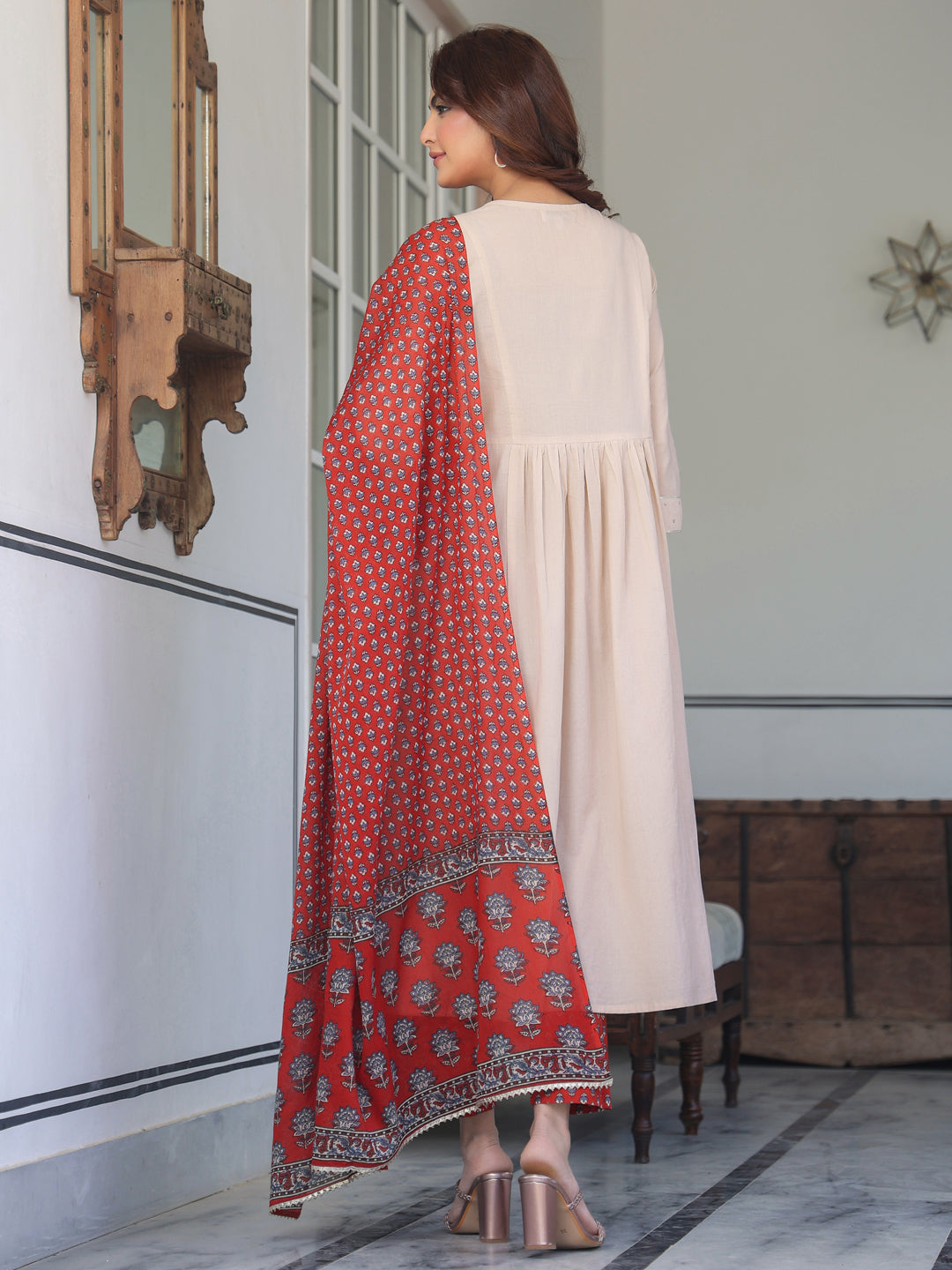 Janasya Light Cotton Solid A-Line Kurta Set | Grocsy