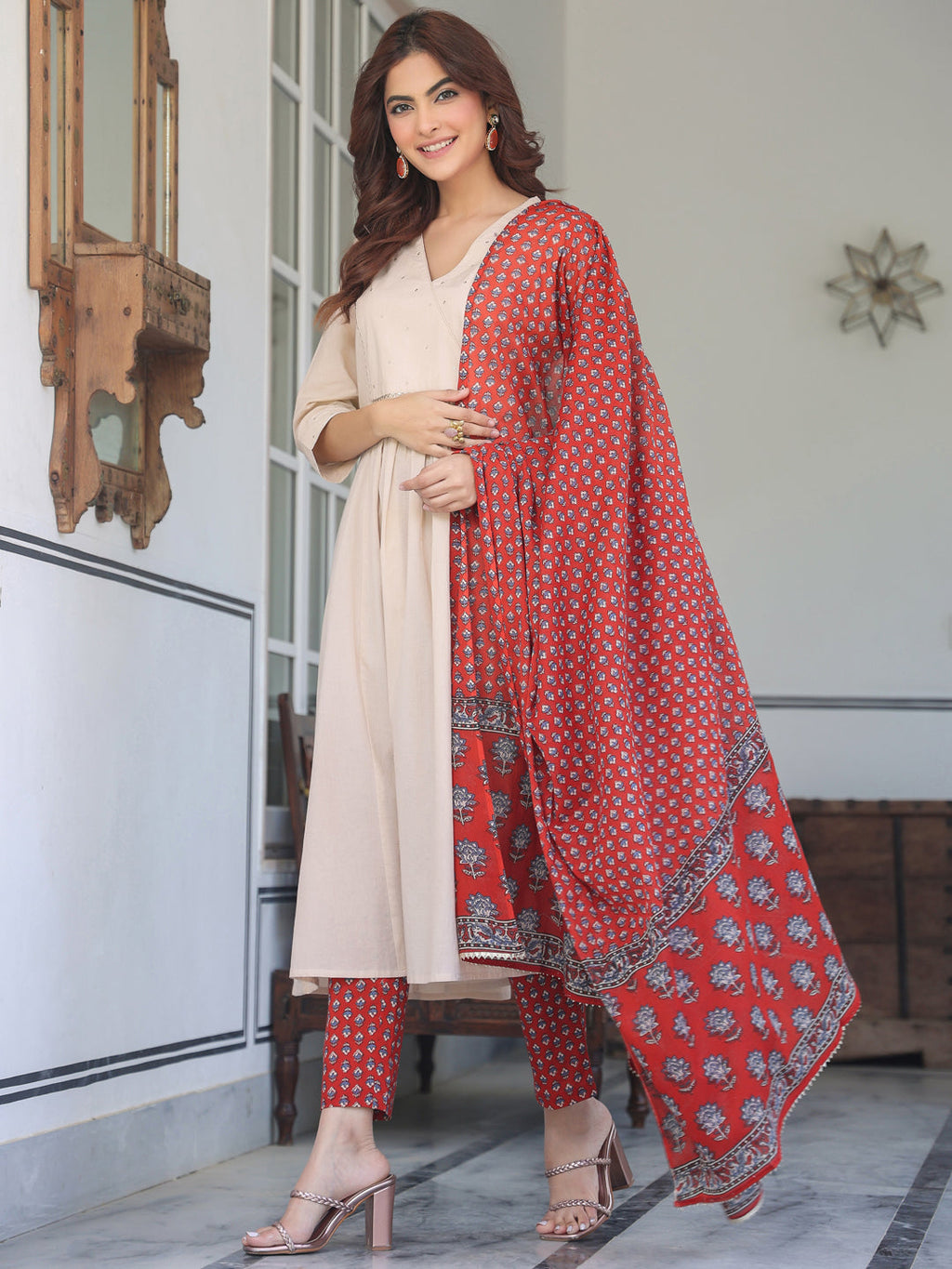 Janasya Light Cotton Solid A-Line Kurta Set | Grocsy