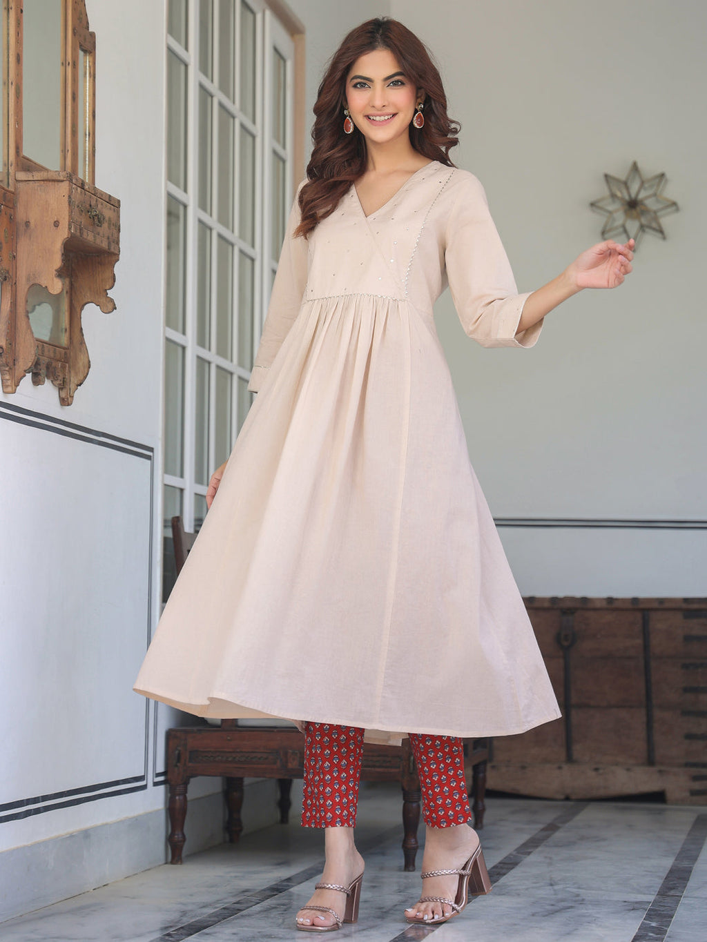Janasya Light Cotton Solid A-Line Kurta Set | Grocsy