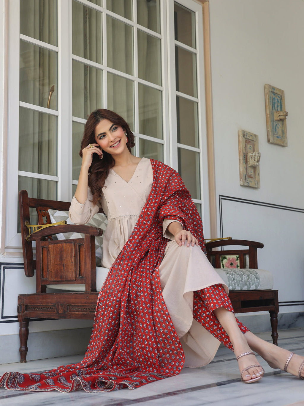 Janasya Light Cotton Solid A-Line Kurta Set | Grocsy
