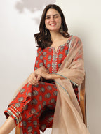 Janasya Bright Cotton Floral Straight Kurta Set | Grocsy