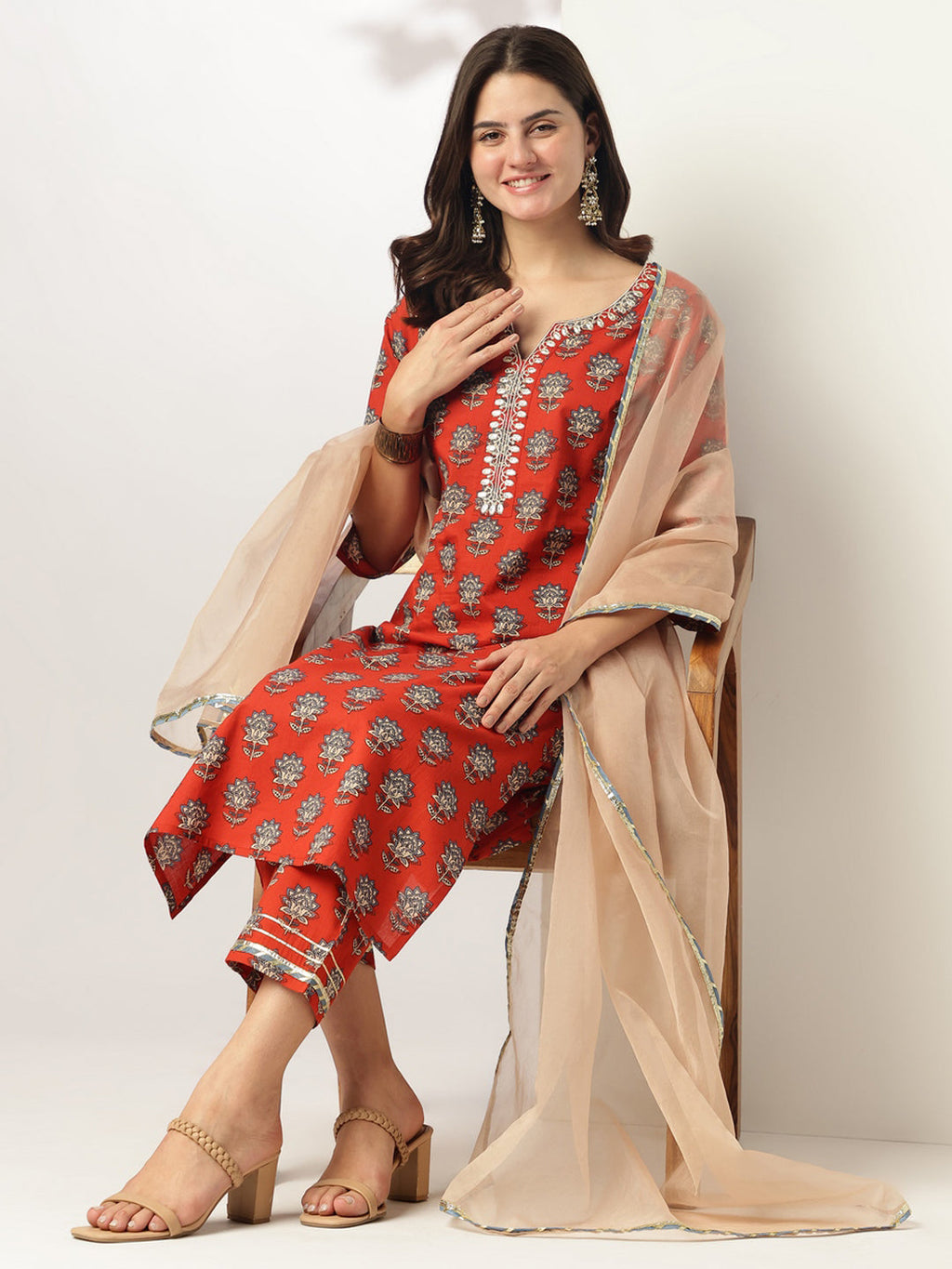 Janasya Bright Cotton Floral Straight Kurta Set | Grocsy
