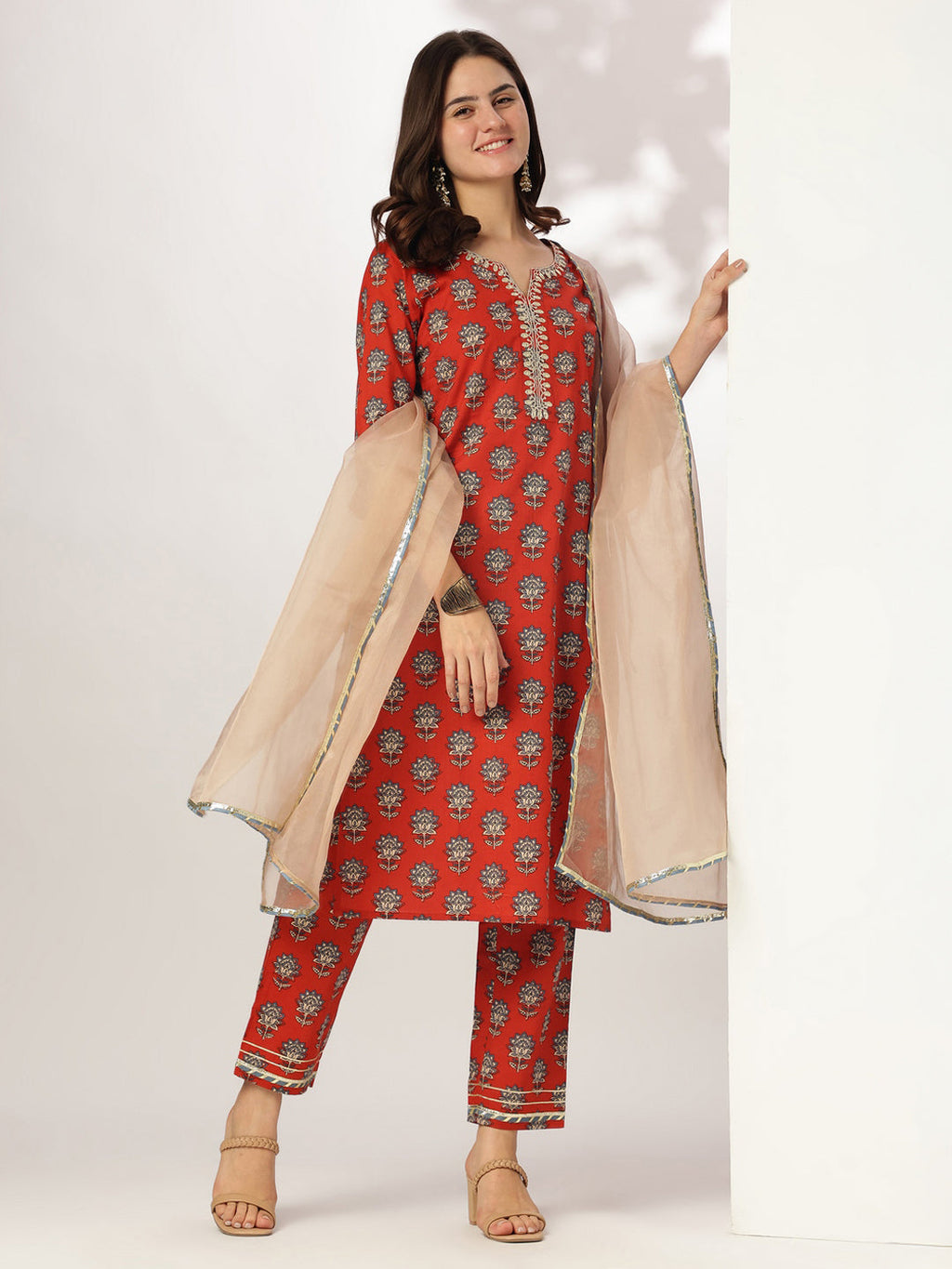 Janasya Bright Cotton Floral Straight Kurta Set | Grocsy