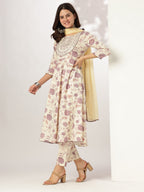 Janasya Light Cotton Floral Anarkali Kurta Set | Grocsy