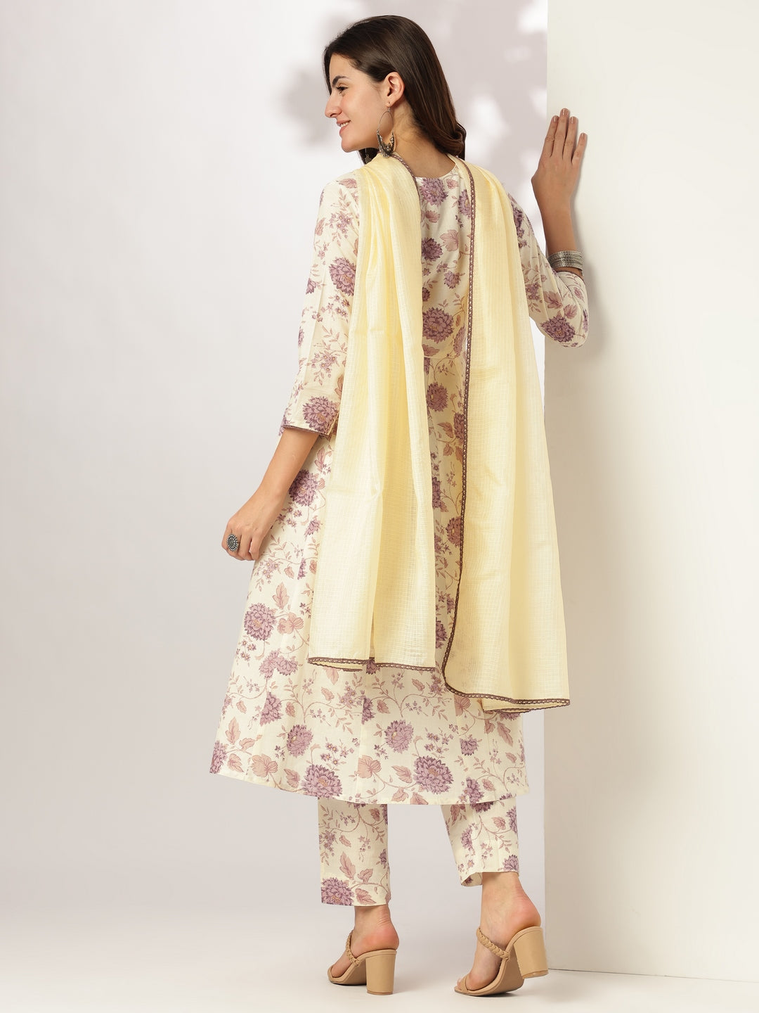 Janasya Light Cotton Floral Anarkali Kurta Set | Grocsy