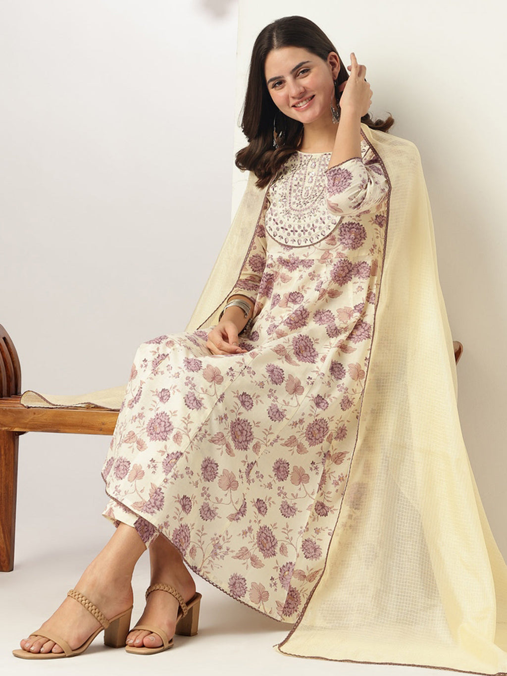 Janasya Light Cotton Floral Anarkali Kurta Set | Grocsy