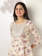 Janasya Light Cotton Floral Anarkali Kurta Set | Grocsy