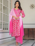 Janasya Bright Cotton Floral A-Line Kurta Set | Grocsy