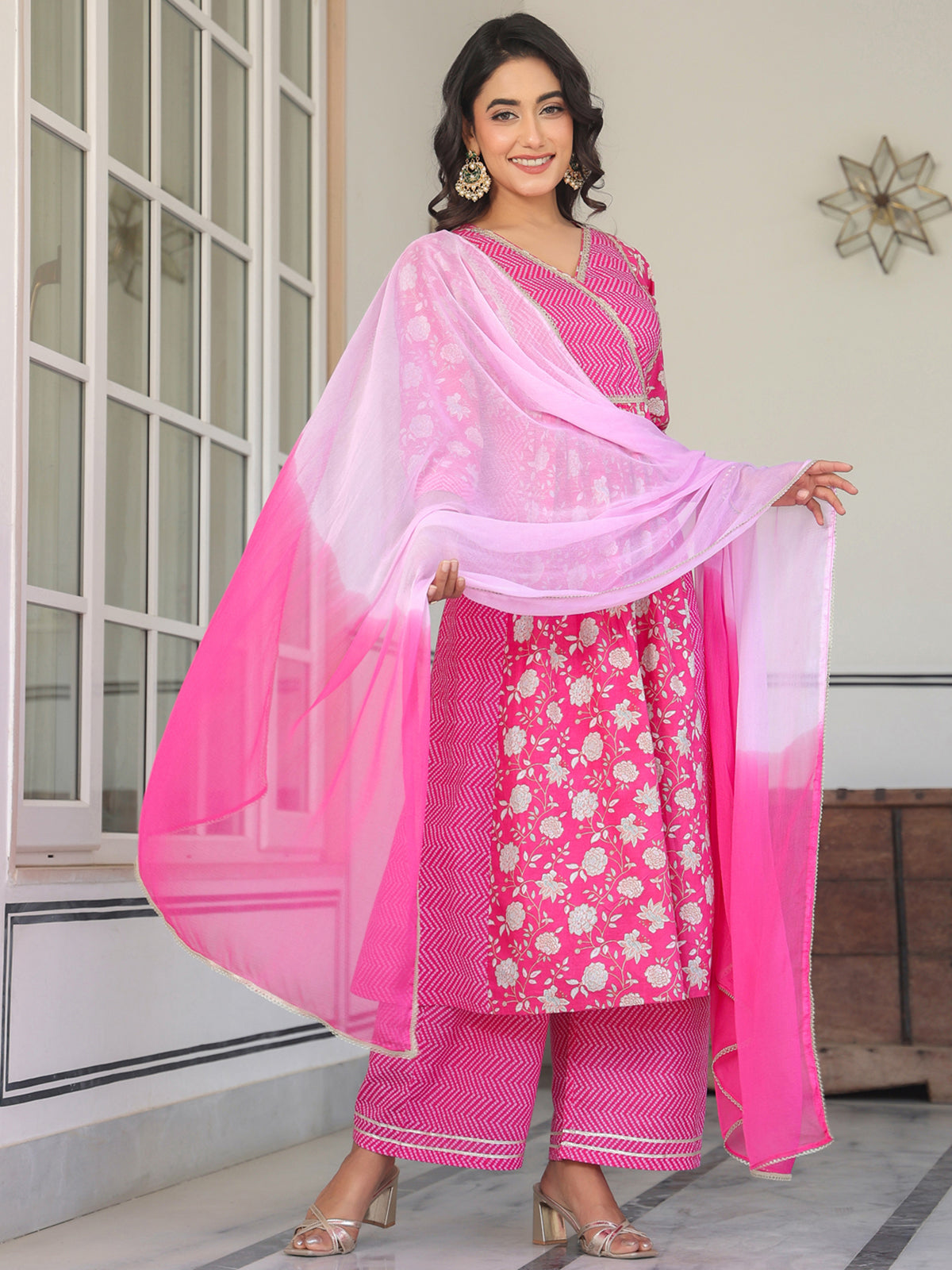 Janasya Bright Cotton Floral A-Line Kurta Set | Grocsy