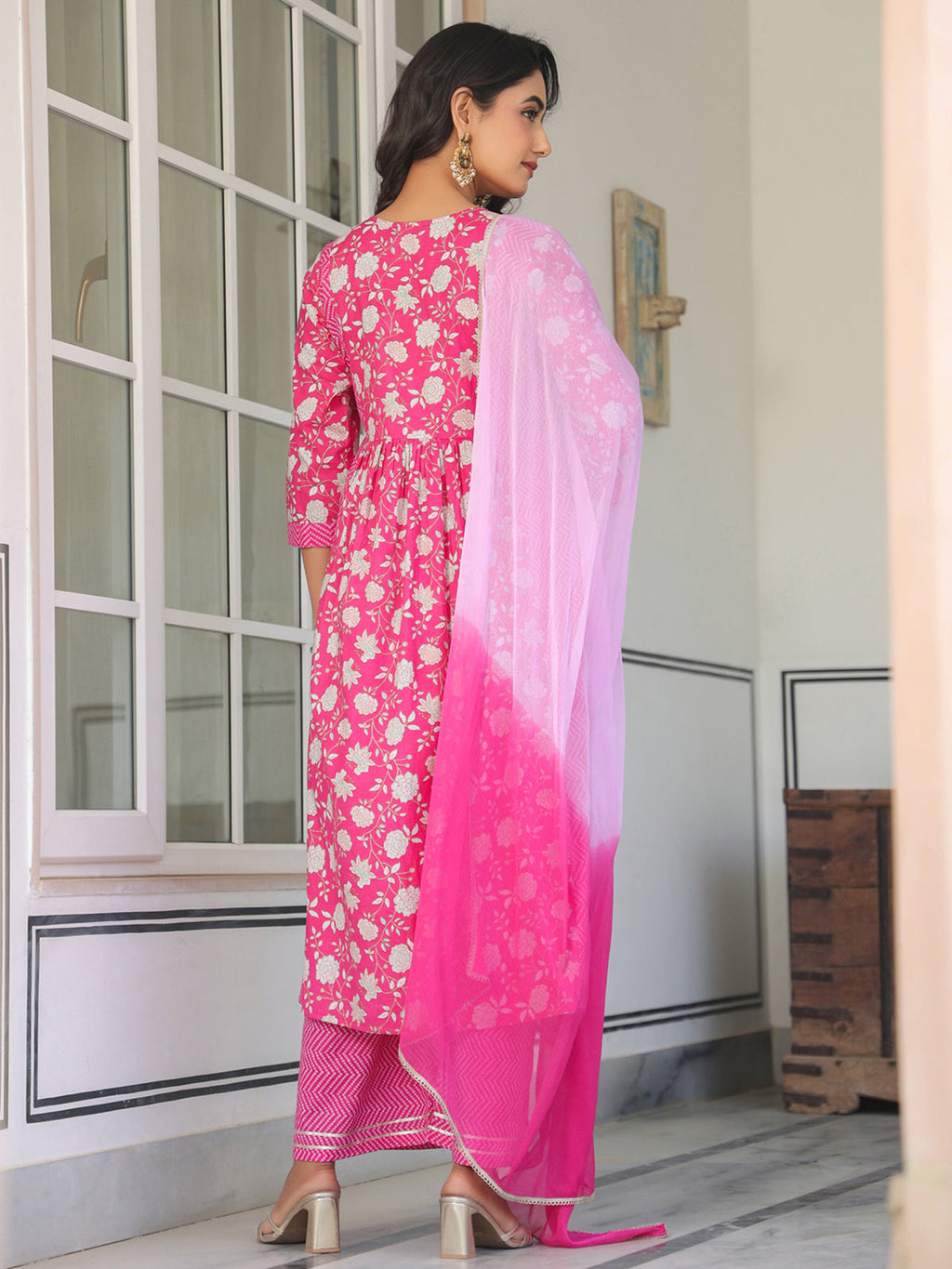 Janasya Bright Cotton Floral A-Line Kurta Set | Grocsy